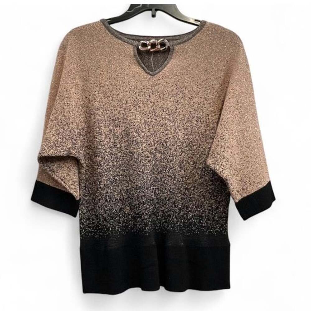 Adrienne Vittadini Metallic Knit Sweater with Gold Accent Large Bling Sparkle